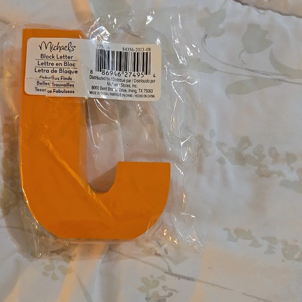 Orange Wooden Block Letter "J" - Picture 2 of 2